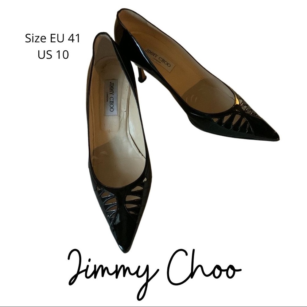 EUC Jimmy Choo Black Patent Leather kitten heels. EU Size 41. US 10